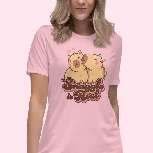 Pink t-shirt printed with a capybara character design