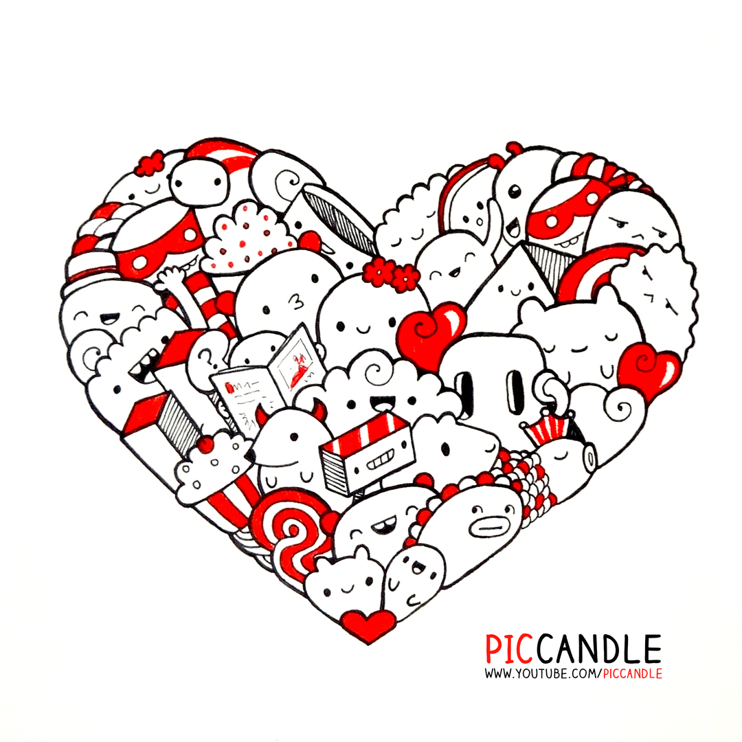 Pic Candle doodle in heart shape