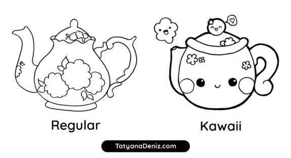 Cute smiling kawaii teapot