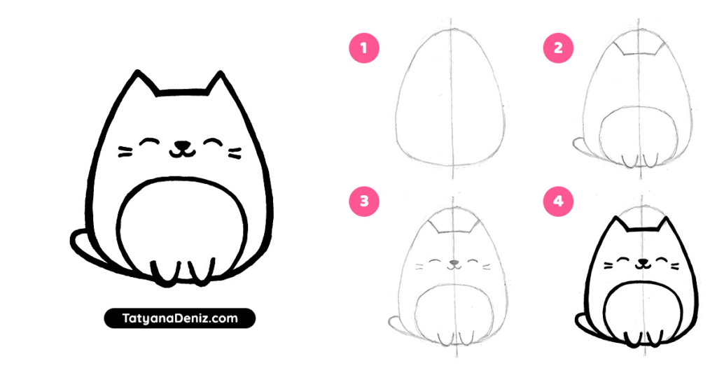 How to draw kawaii cat step-by-step