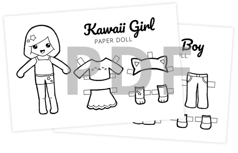 Free Printable Kawaii Paper Dolls Colouring Pages