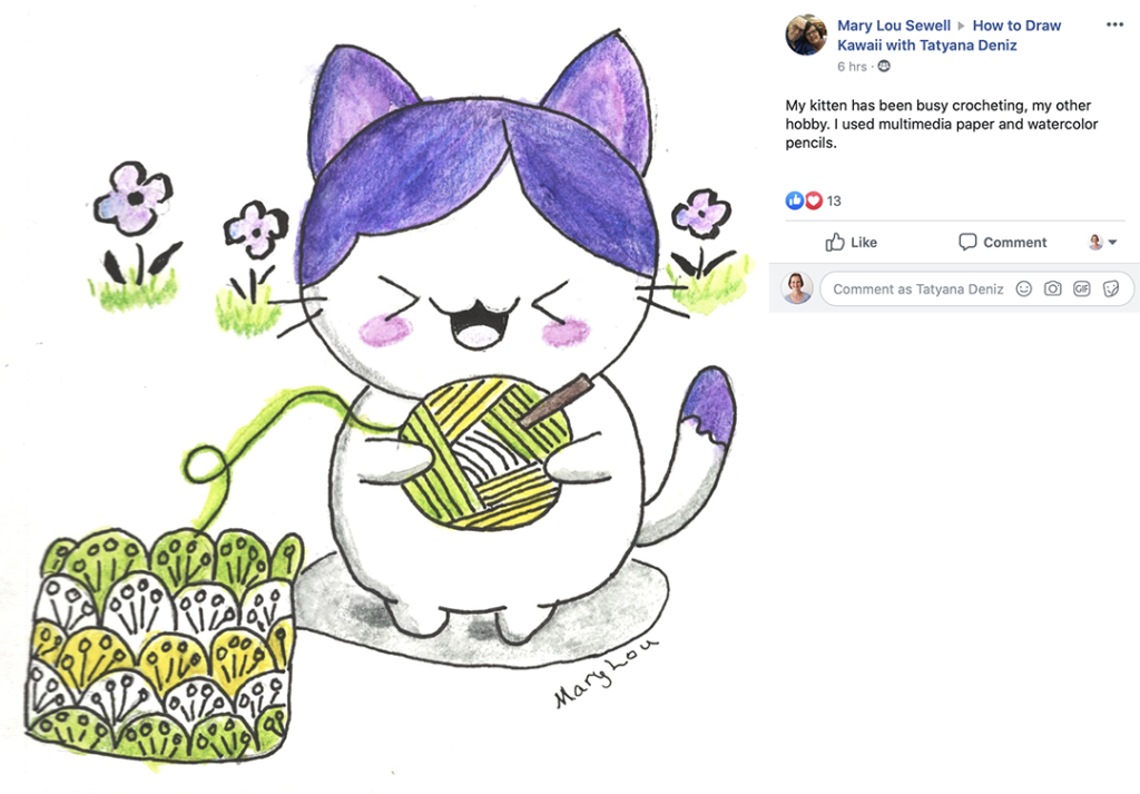 Watercolor Cute Cat Drawing