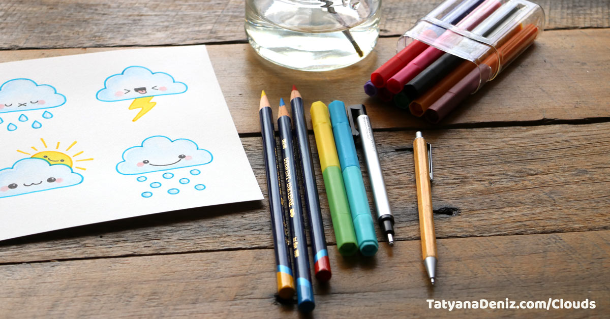 Kawaii clouds drawing tutorial materials