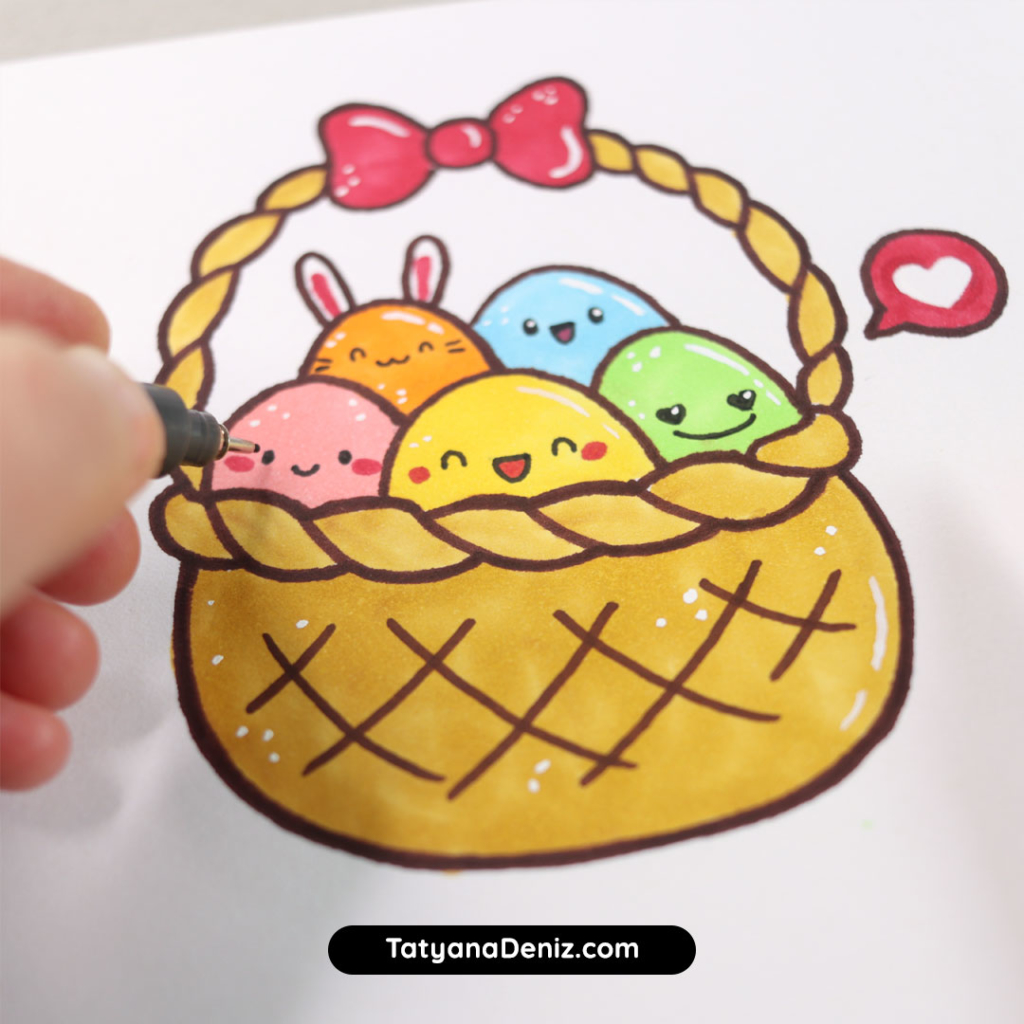 Kawaii easter eggs basket