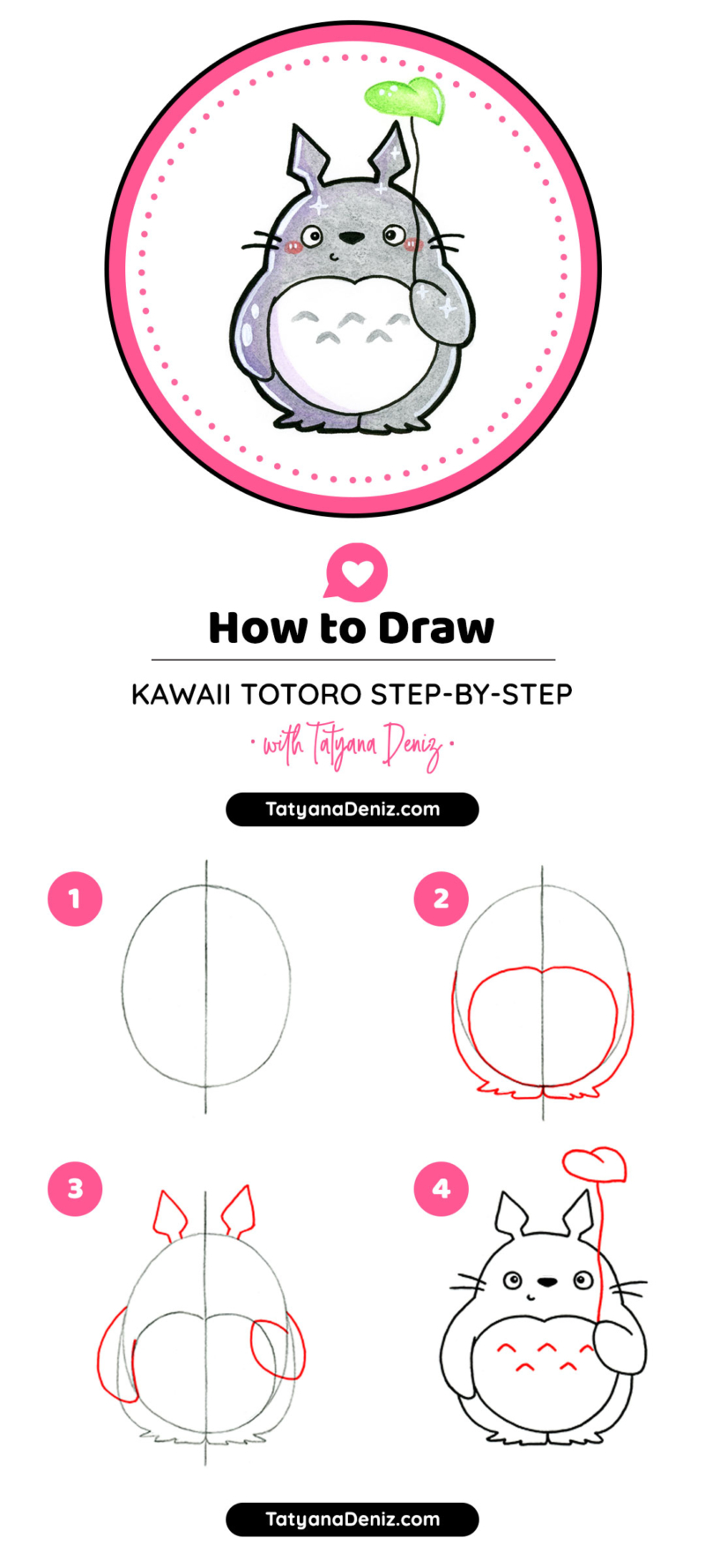 How to Draw Kawaii Totoro Step by step with Tatyana Deniz