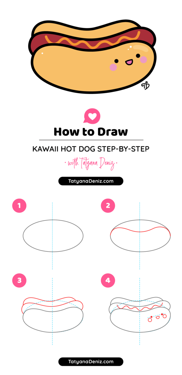 How to draw kawaii hot dog stepbystep cute and easy