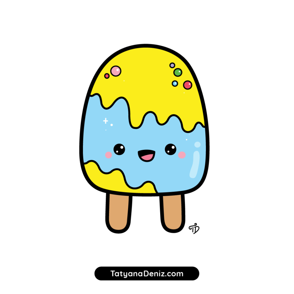 Step-by-step tutorial to draw a cute cartoon popsicle with a face