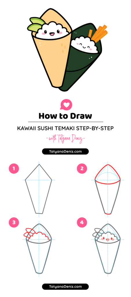 How to draw kawaii sushi temaki step-by-step