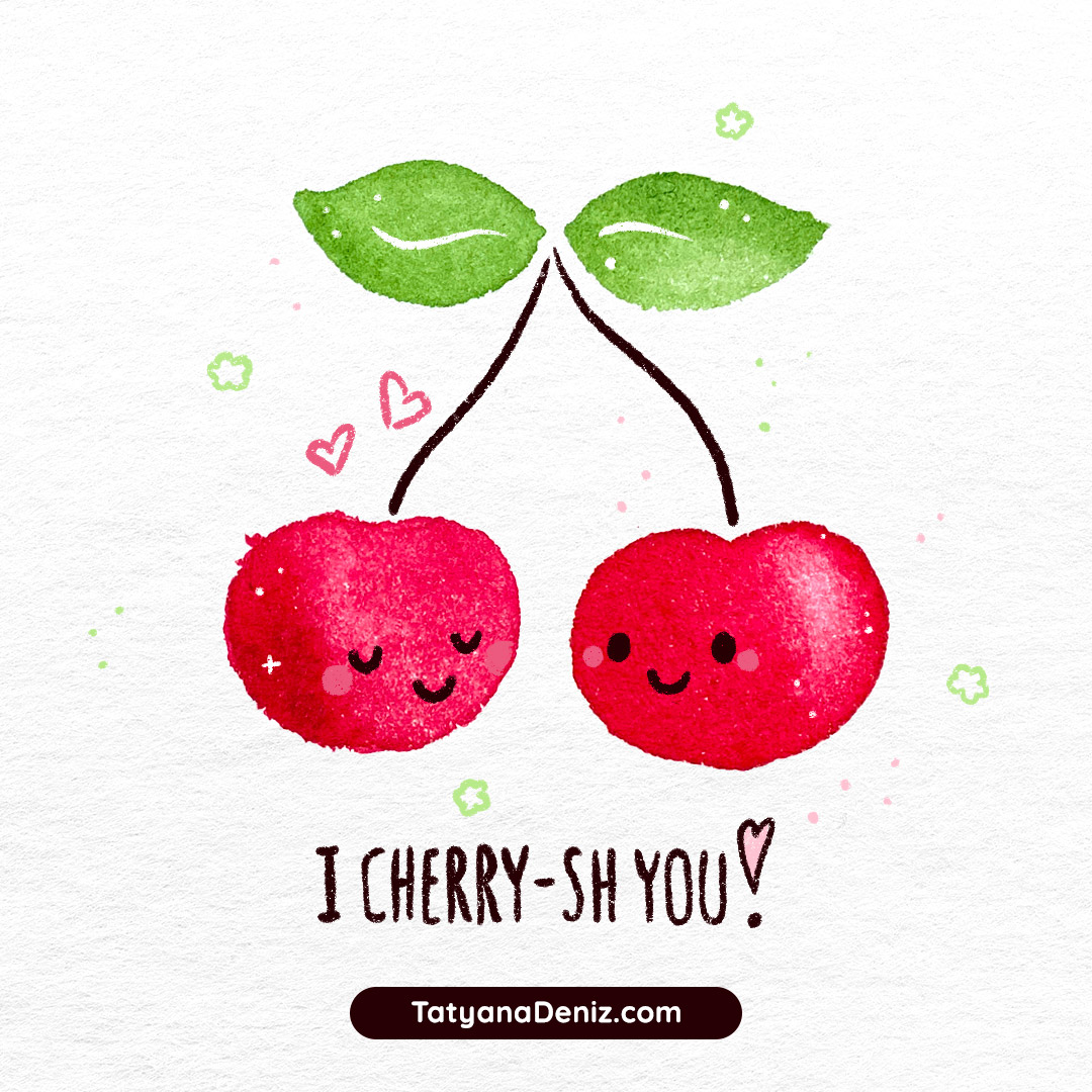 I Cherry-sh You Kawaii Fruit Pun by Tatyana Deniz