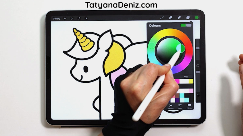 How to select a color in Procreate using color wheel