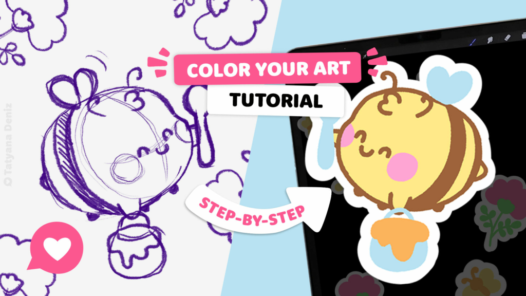 How to COLOR line art in Procreate and design a custom PHONE CASE! Kawaii Bees &ndash; Part 2
